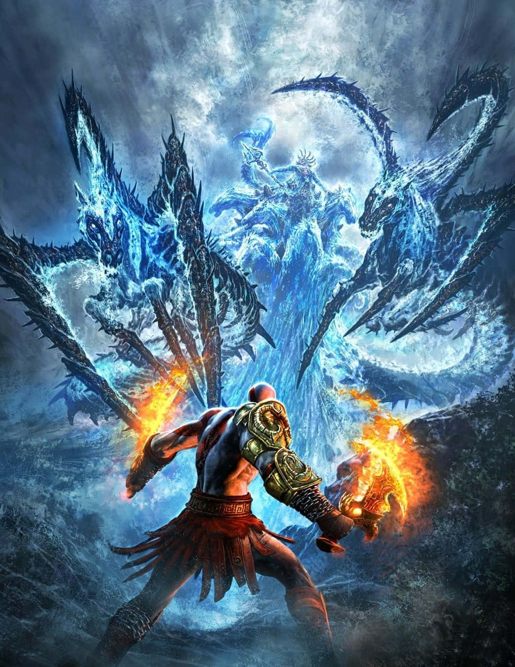 戰士用火武器與冰龍進行史詩般的奇幻戰鬥。