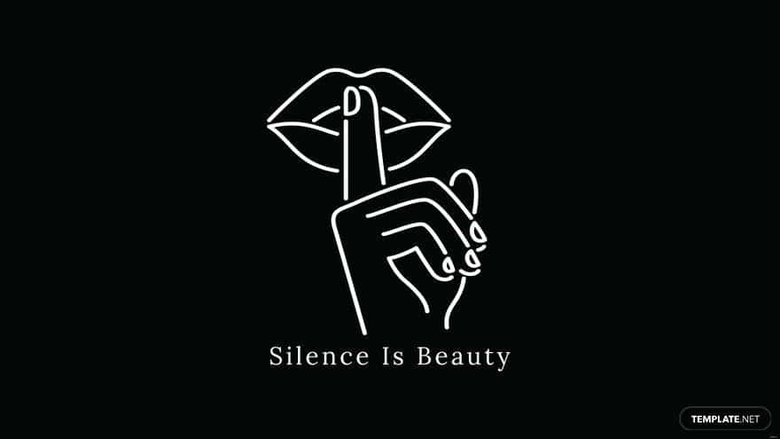 一隻手指放在嘴唇上的手，象徵沉默，帶有文字 Silence Is Beauty。