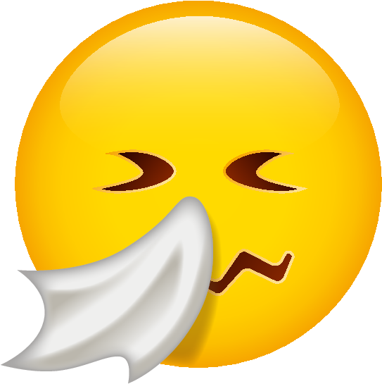 戴口罩生病表情符號 壁紙 — 一個黃色表情符號臉，閉著眼睛，波浪鬍子，從嘴裡吹出一張白色紙巾。