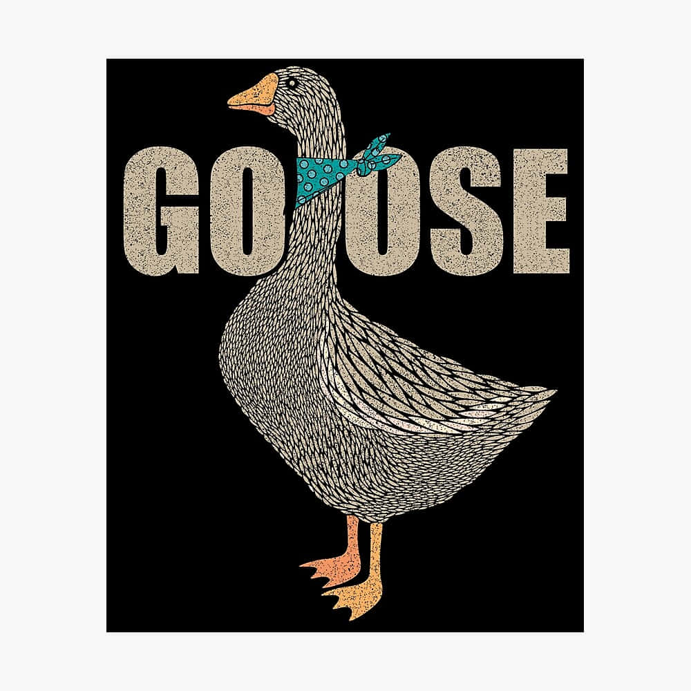 一隻戴著青綠色圓點頭巾的鵝，以及紋理米色字母組成的GOOSE字樣。