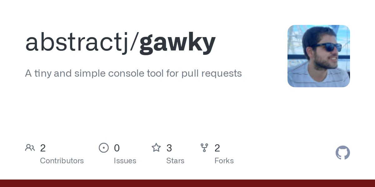 GitHub 儲存庫頁面，以戴太陽眼鏡的微笑男子作為個人資料圖片。