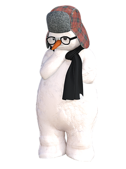 戴帽子圍圍巾的冬季雪人角色