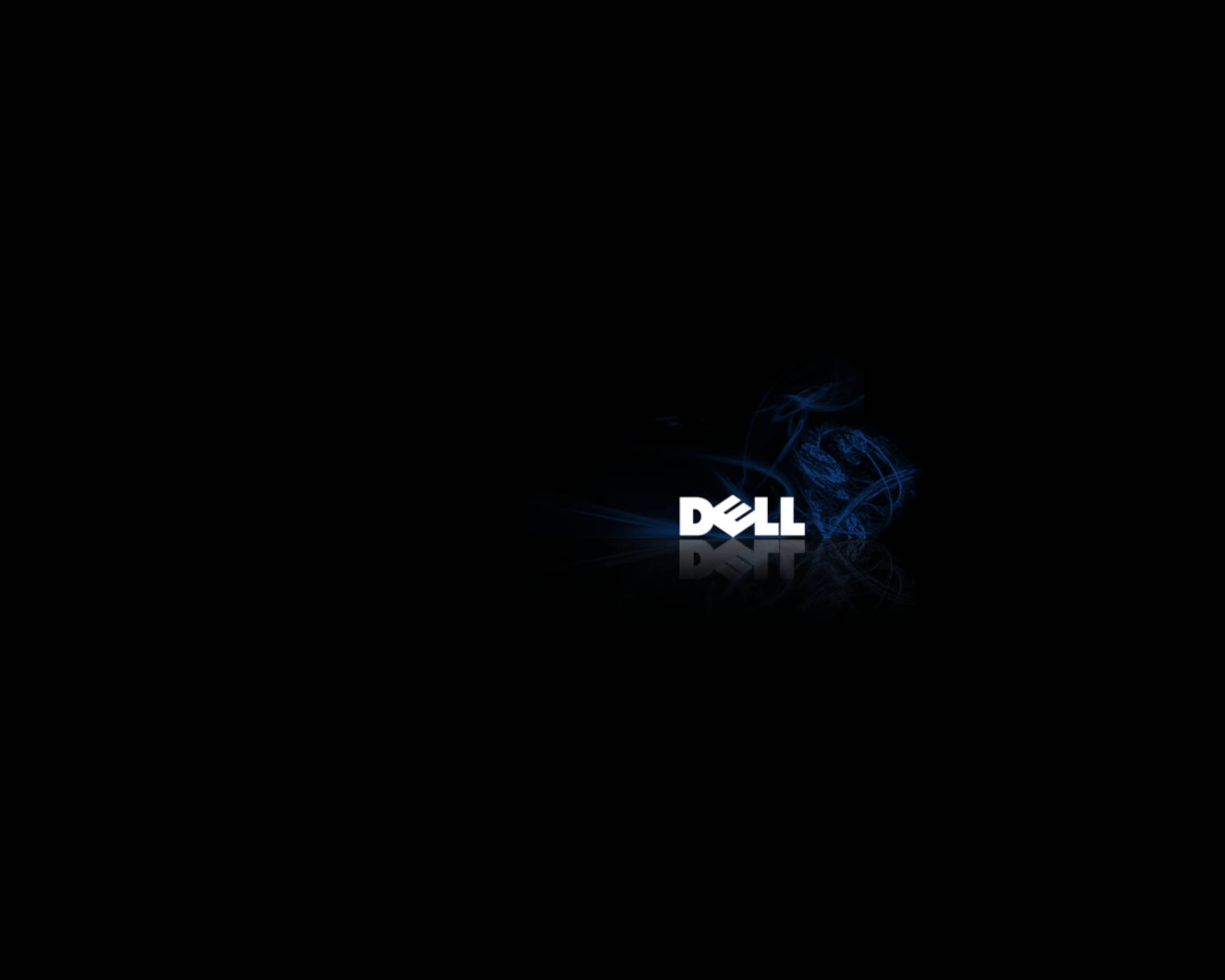Dell標誌帶有藍色能量漩渦在黑色背景上並有倒影
