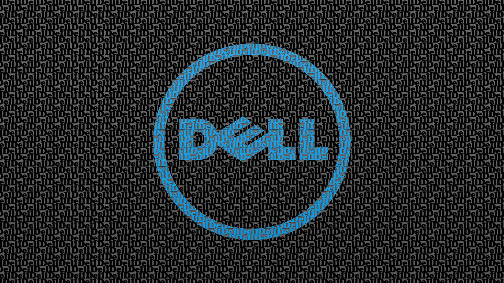 由重複字母組成的藍色Dell標誌，背景為深色紋理。