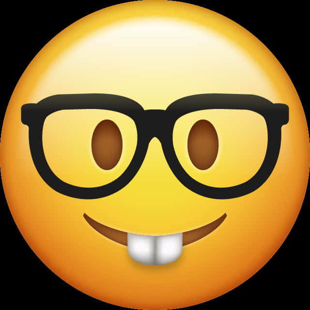 戴眼鏡微笑的可愛表情符號 壁紙 — 一個戴著黑框眼鏡、伸出舌頭、表情俏皮的黃色笑臉表情符號，背景為黑色。