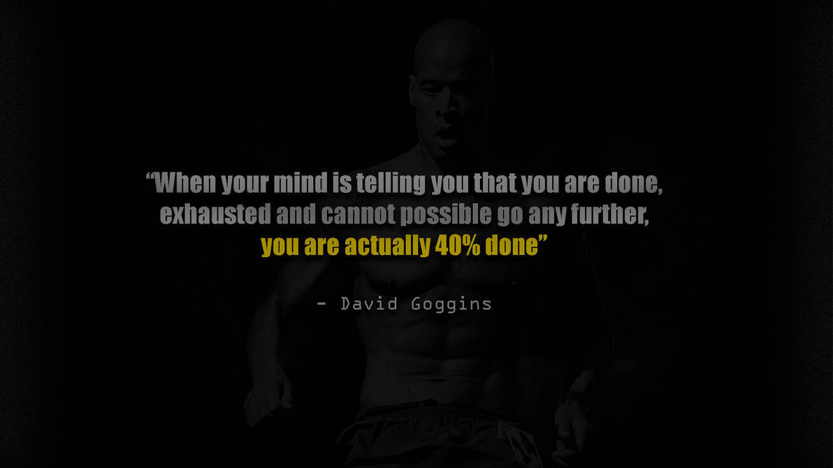 David Goggins 的勵志名言覆蓋在一個肌肉發達的男人的黑色剪影上。