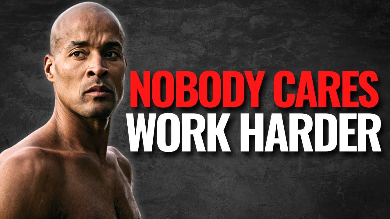激勵文字「nobody cares work harder」旁邊是一個堅定的肌肉男。
