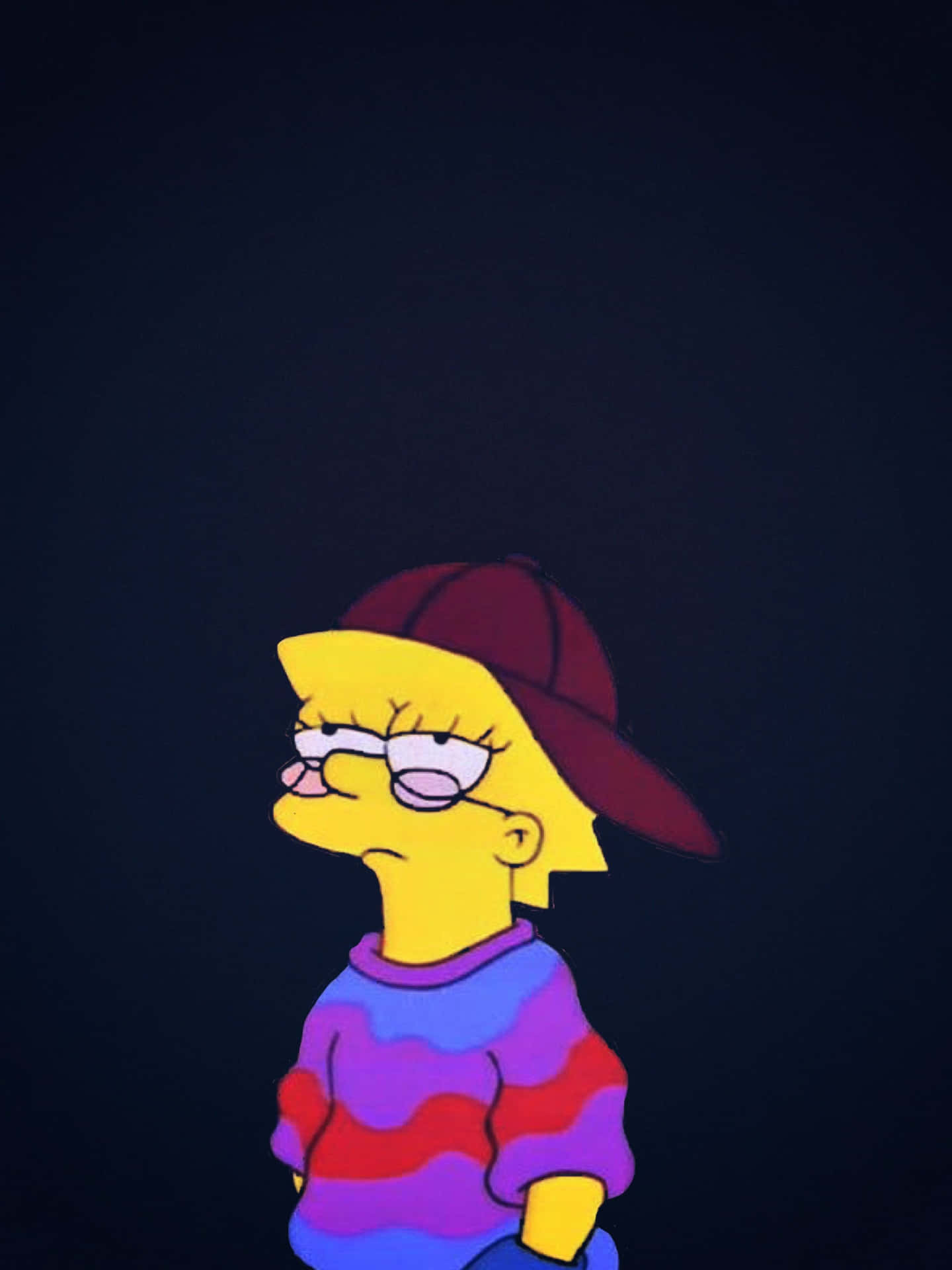 麗莎·辛普森戴著帽子和眼鏡，表情無聊。