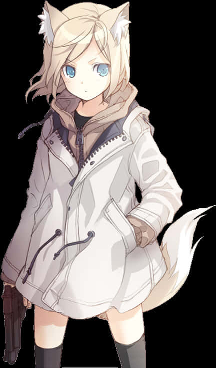 戴貓耳貓尾的動漫女孩 壁紙