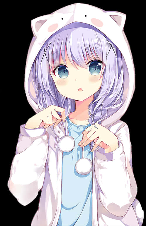 戴貓耳連帽衫的動漫女孩 壁紙
