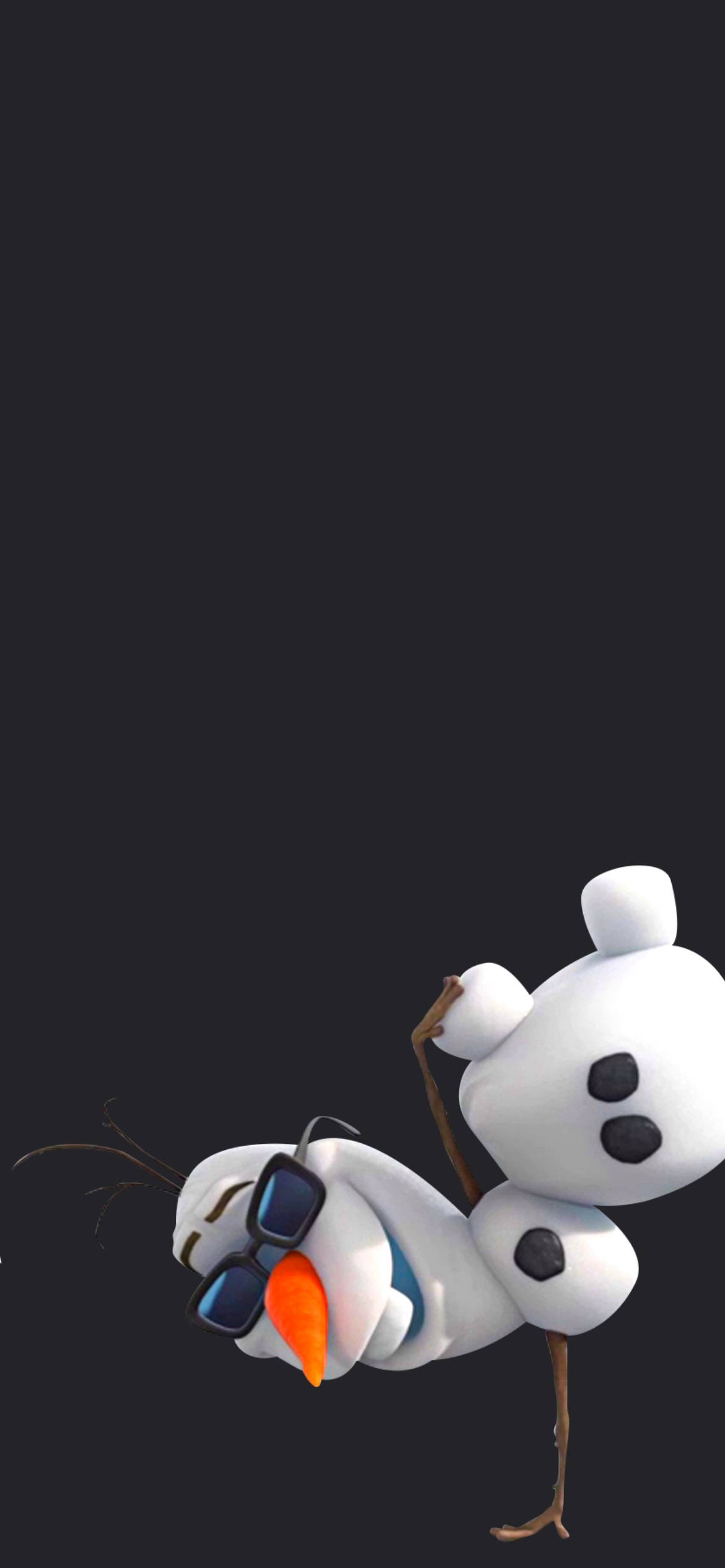 戴飛行眼鏡的奧拉夫 壁紙 — 一個戴著太陽眼鏡的卡通雪人，在深色背景前隨意地閒逛。