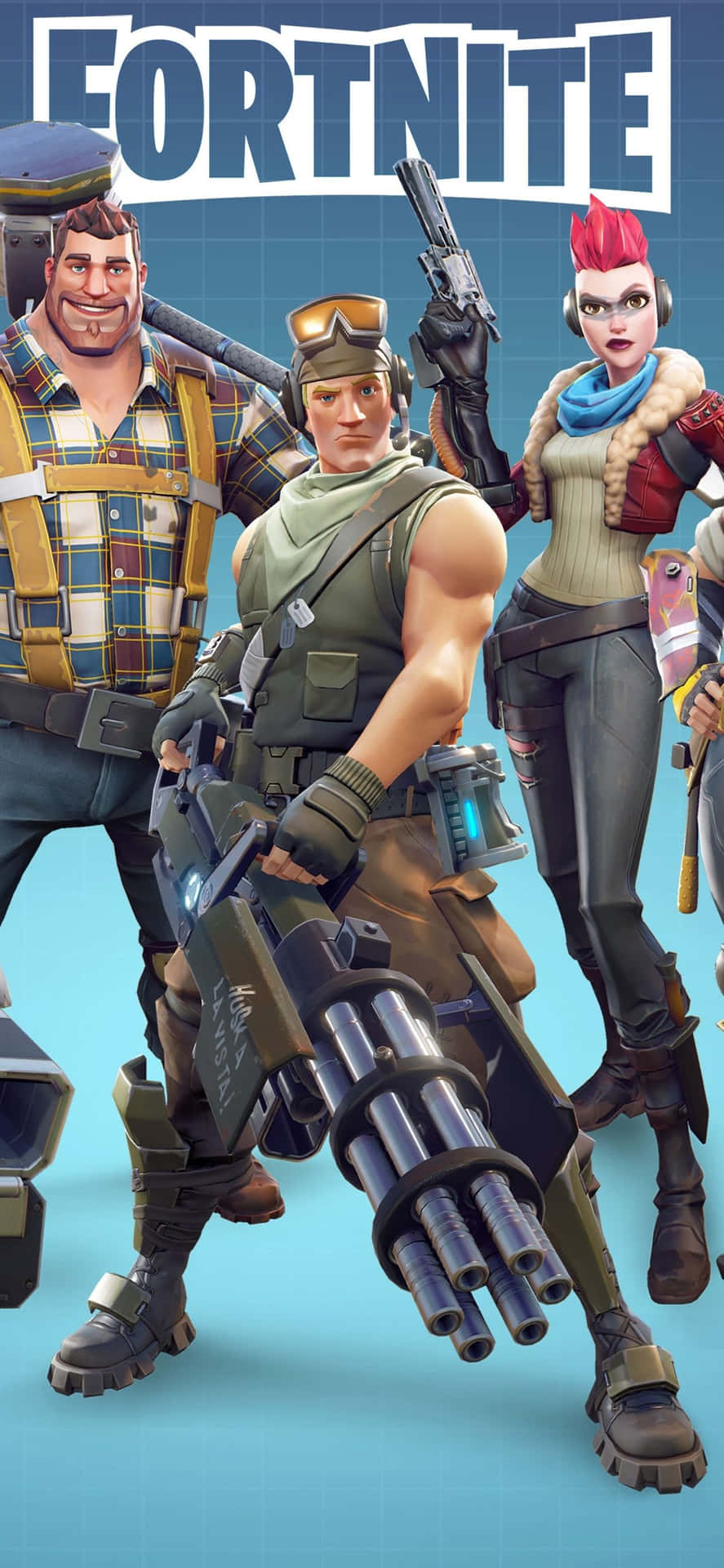 三個《Fortnite》遊戲角色身穿戰鬥裝備手持武器。