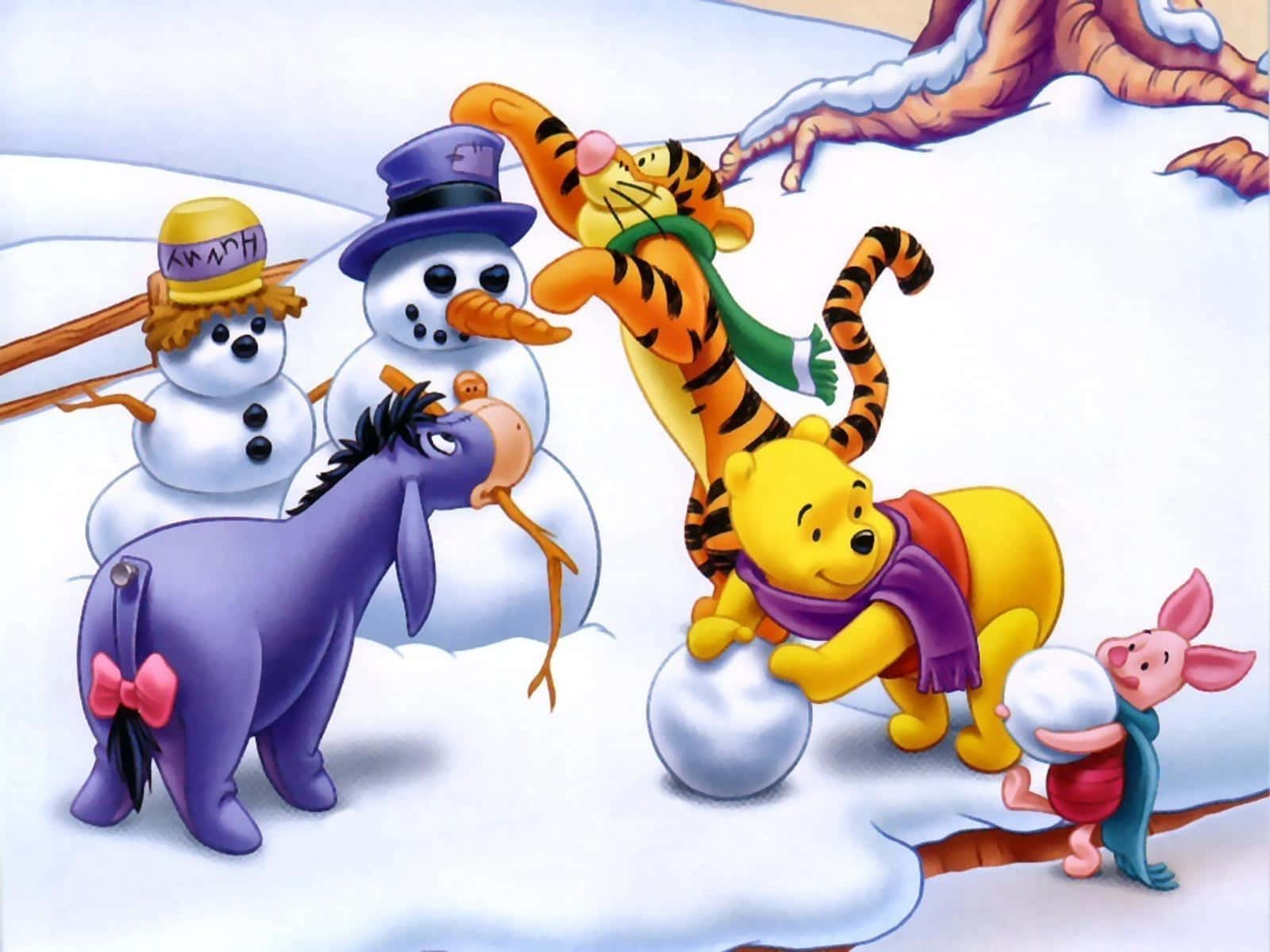 小熊維尼和朋友們在雪地裡玩雪人