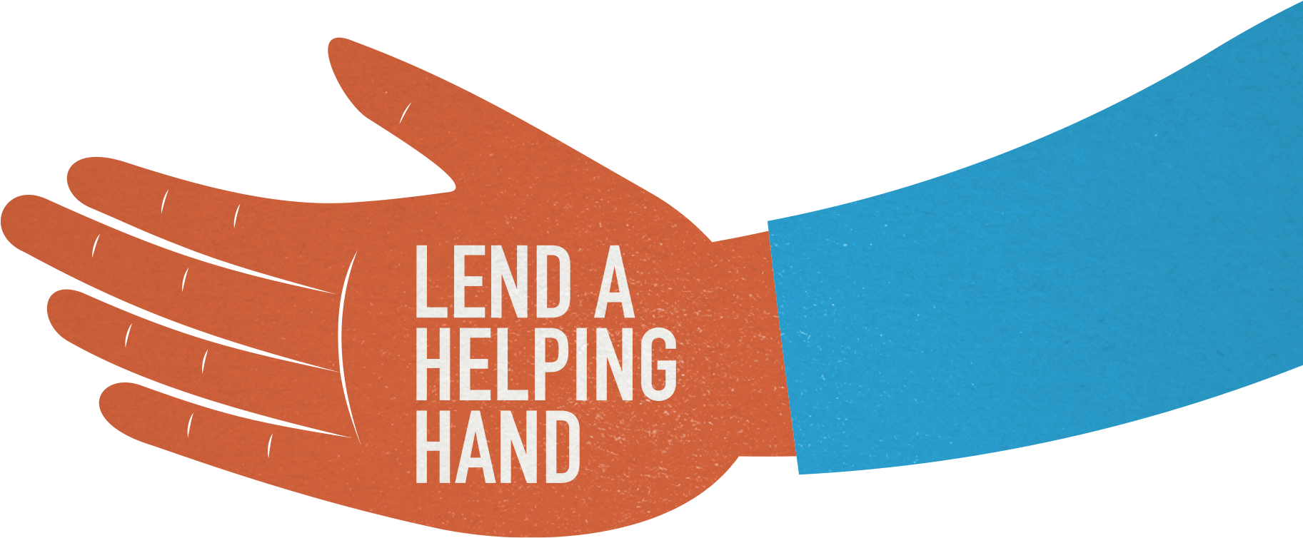 手を差し伸べる支援のイラスト 壁紙 — 一隻風格化的橙色手，帶有文字「LEND A HELPING HAND」，在黑色背景上伸出。
