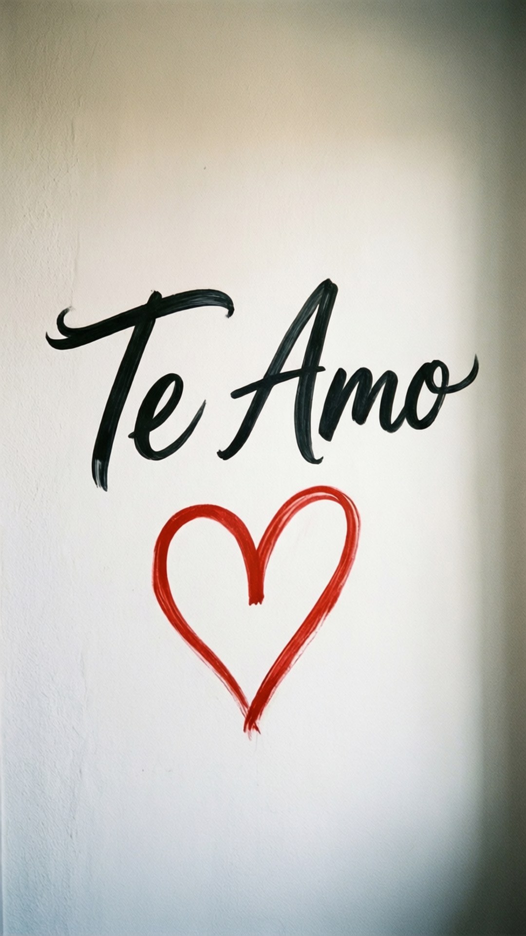 牆壁上以黑色手寫字體繪有 'Te Amo' 和紅色心形。