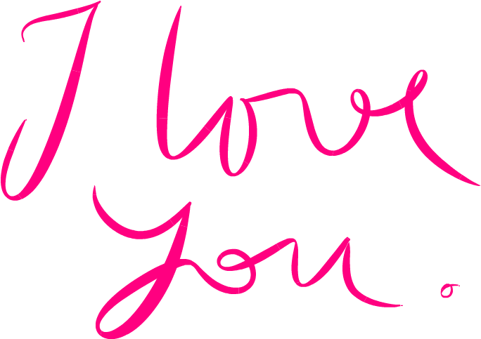 手寫「我愛你」草書 壁紙 — 鮮豔的粉紅色草書文字「I love you」在純黑色背景上大膽突出。