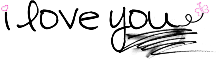 手寫「我愛你」訊息 壁紙 — 極簡黑色背景，角落有兩隻粉紅色輪廓蝴蝶和心形。
