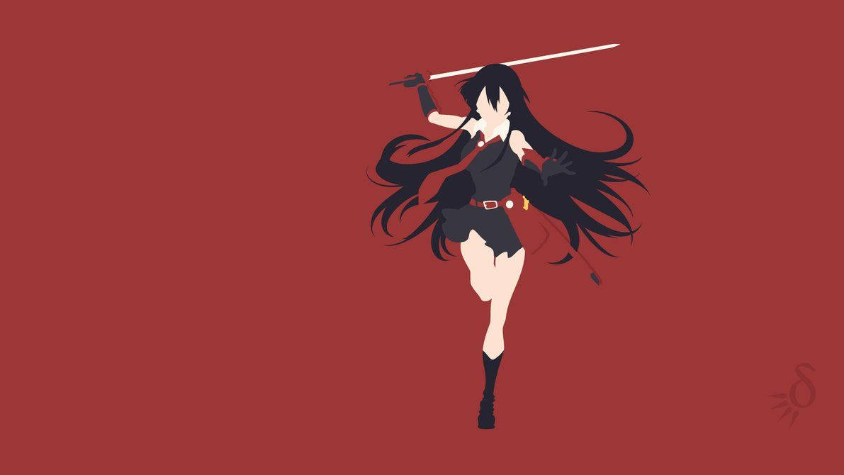 長黑髮的動漫女孩以動態姿勢持劍。