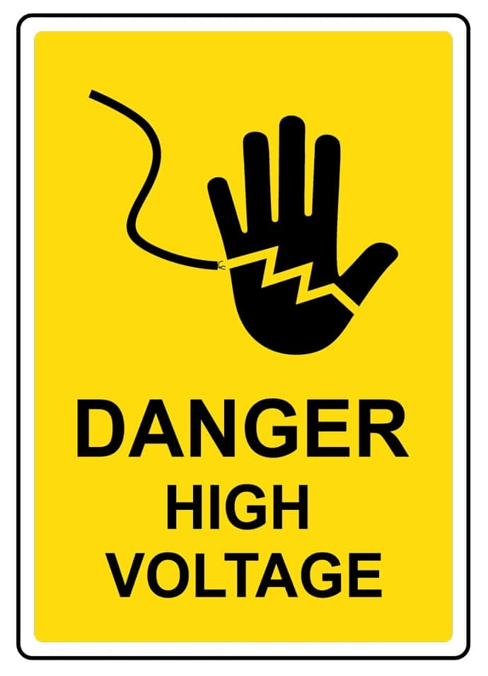 帶有手部和閃電符號的高電壓危險警告標誌。