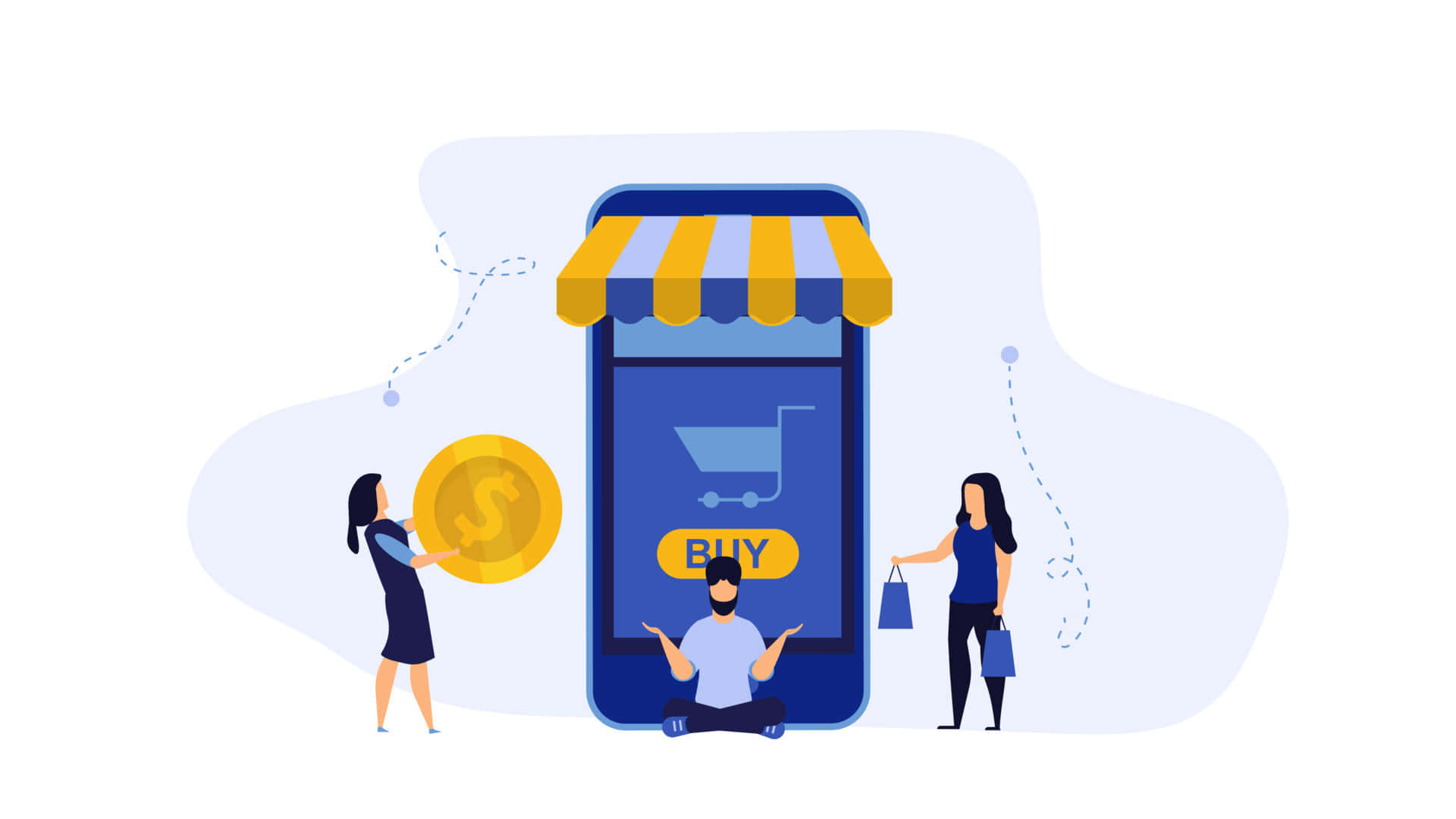 人們使用智能手機商店門面和金錢在線購物。