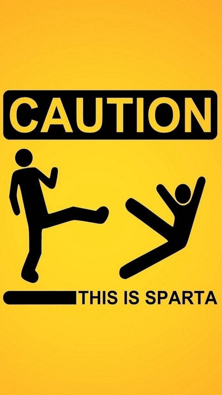 火柴人踢人的警告標誌，文字 'This is Sparta'