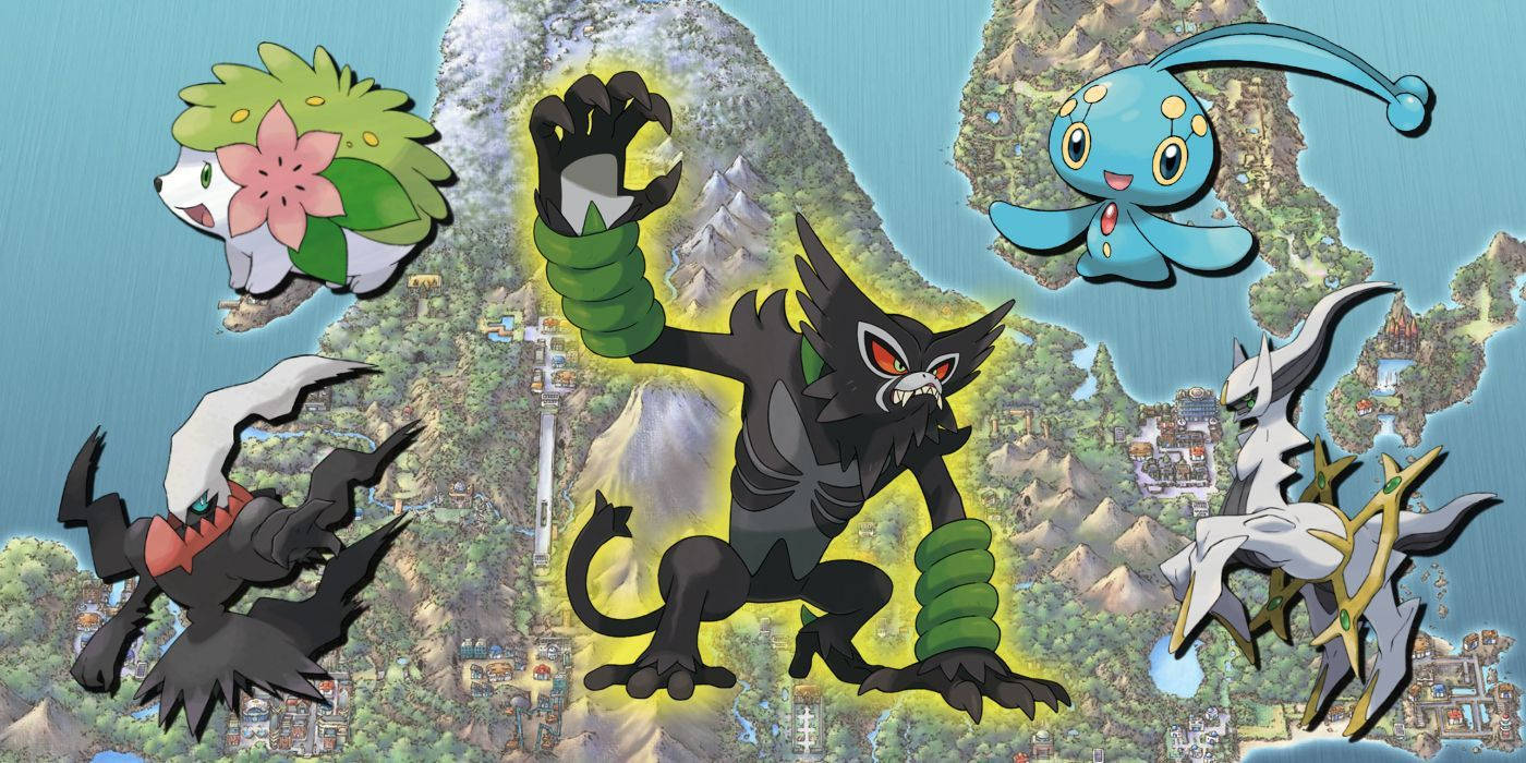 五個寵物小精靈角色喺一個色彩繽紛嘅奇幻世界地圖上盤旋。