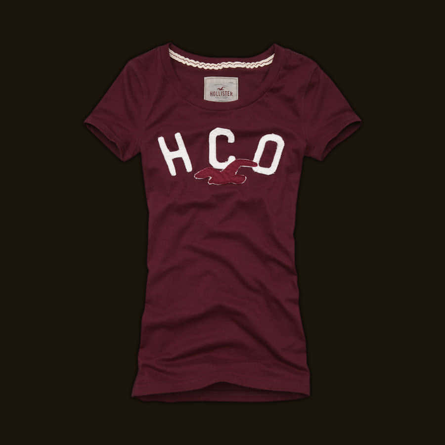 栗色Hollister T恤，帶有白色HCO標誌和紅色鳥圖案。