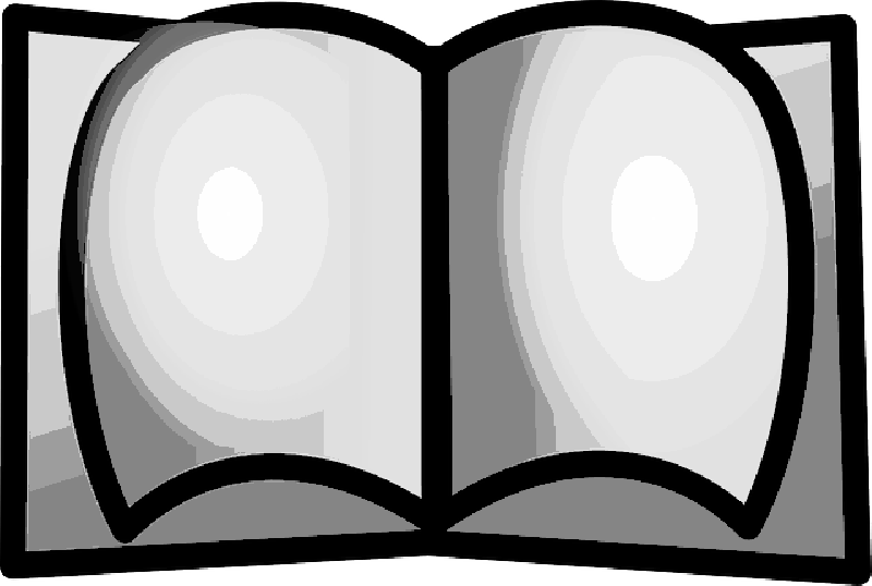 打開的書籍剪貼圖向量 壁紙 — 一本風格化的打開書本，帶有圓形漸變頁面，以灰階呈現，並以粗黑線條勾勒。