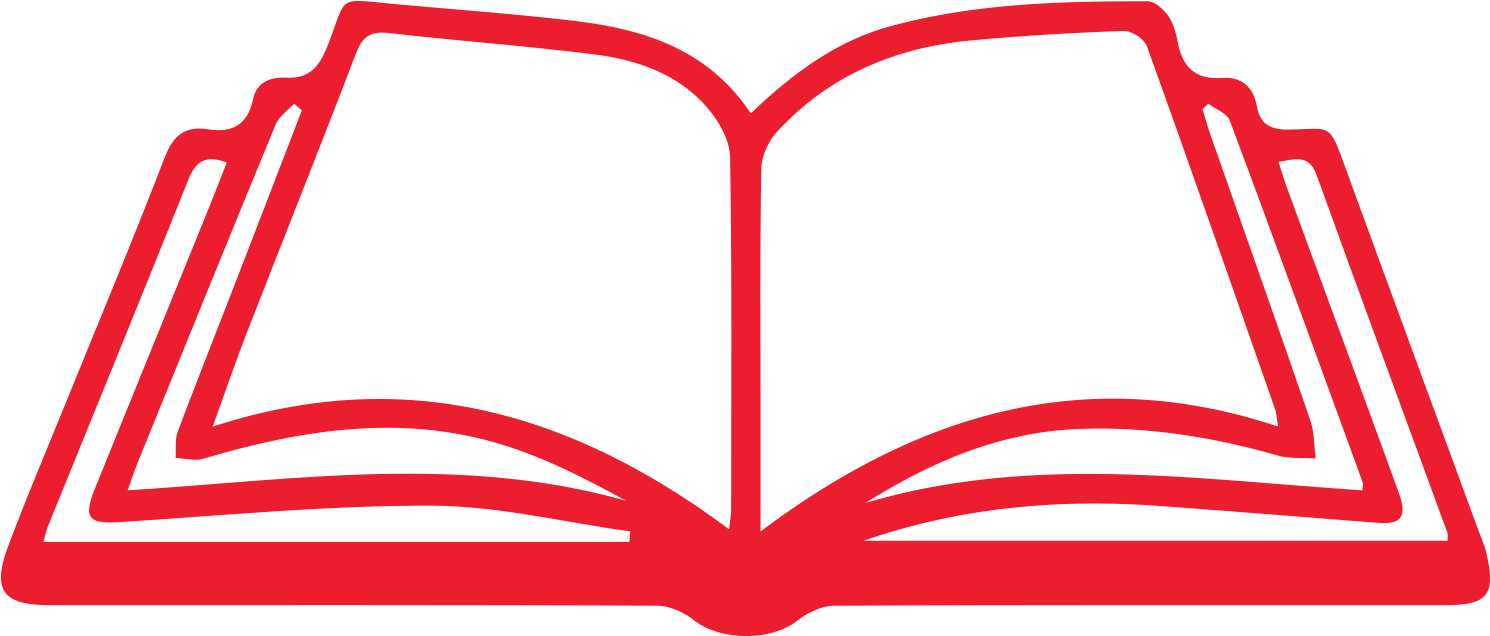 打開的聖經圖標 壁紙 — 在純黑背景上，一本打開的書的醒目紅色輪廓。