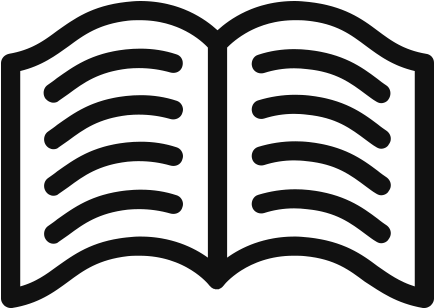 打開的雜誌圖標 壁紙 — 一個極簡風格的黑色線條藝術圖標，描繪一本打開的書，帶有彎曲的頁面線條。