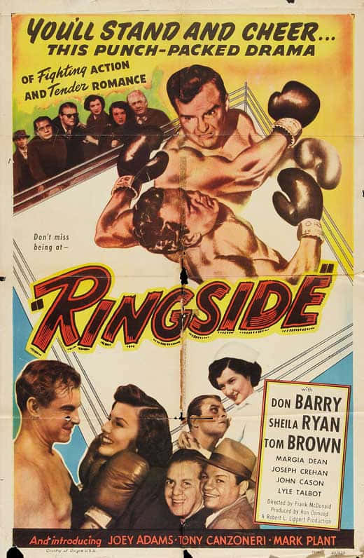 《Ringside》電影海報，展示擂台上的拳手、演員和標語。