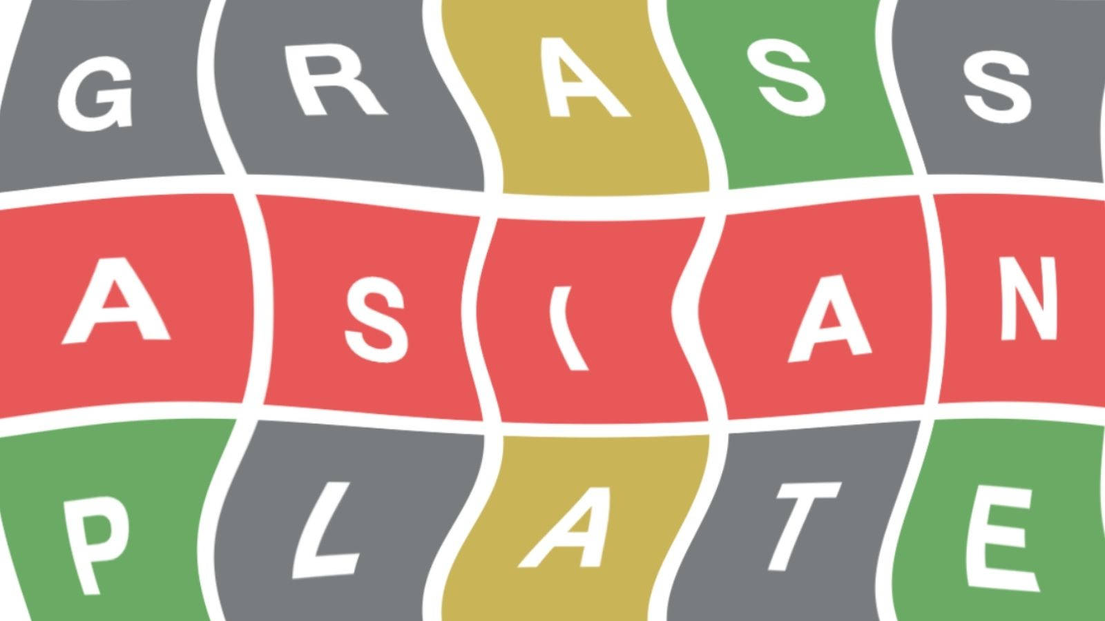彩色波浪形瓷磚以粗體白色字母拼出 Grass Asian Plate。