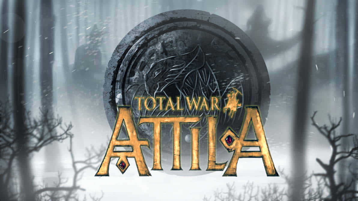 喺落雪森林中嘅 Total War Attila 遊戲標誌，帶有黑色圓形徽章。