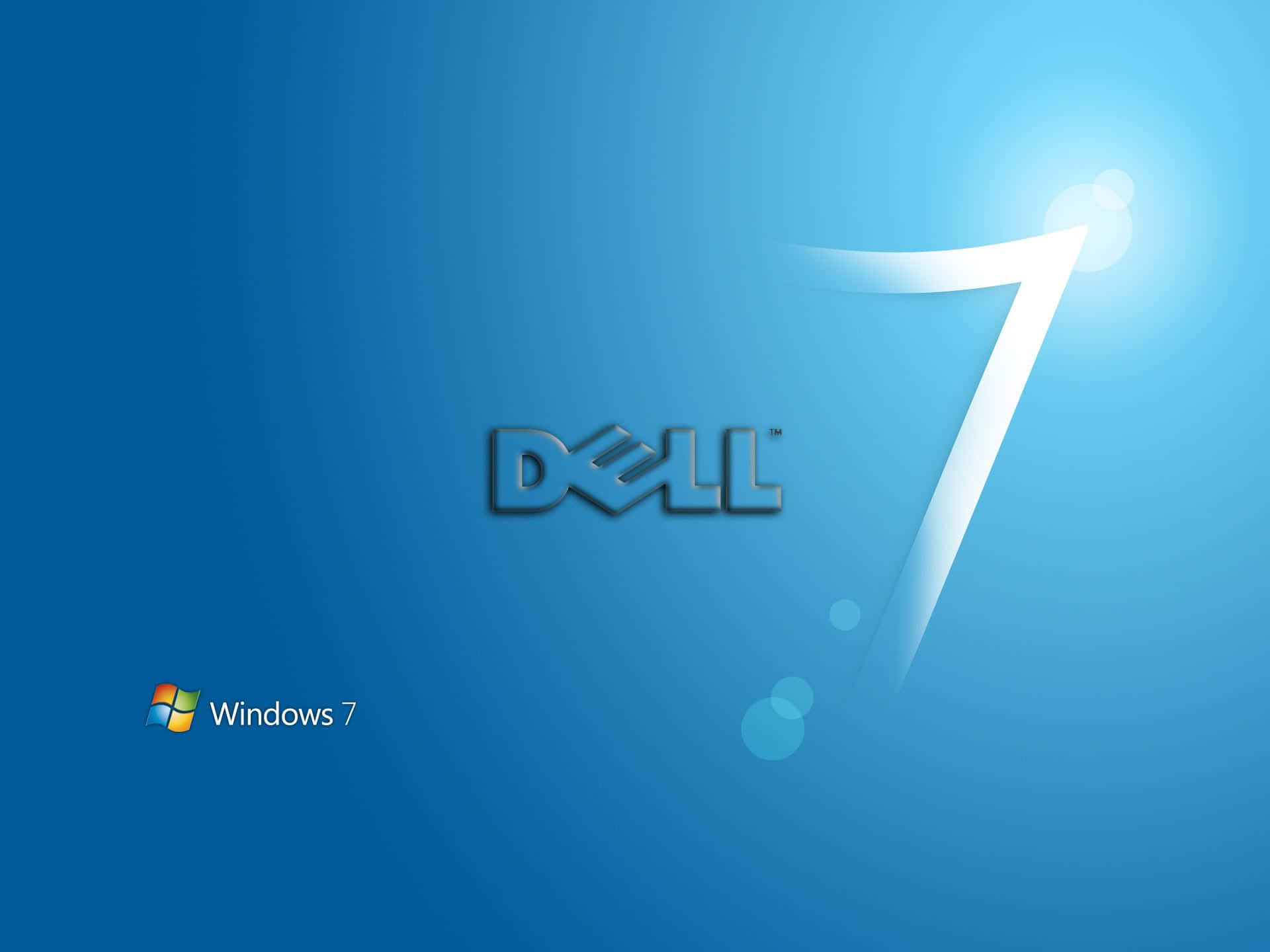 Dell標誌與Windows 7品牌標識在藍色漸變背景上。