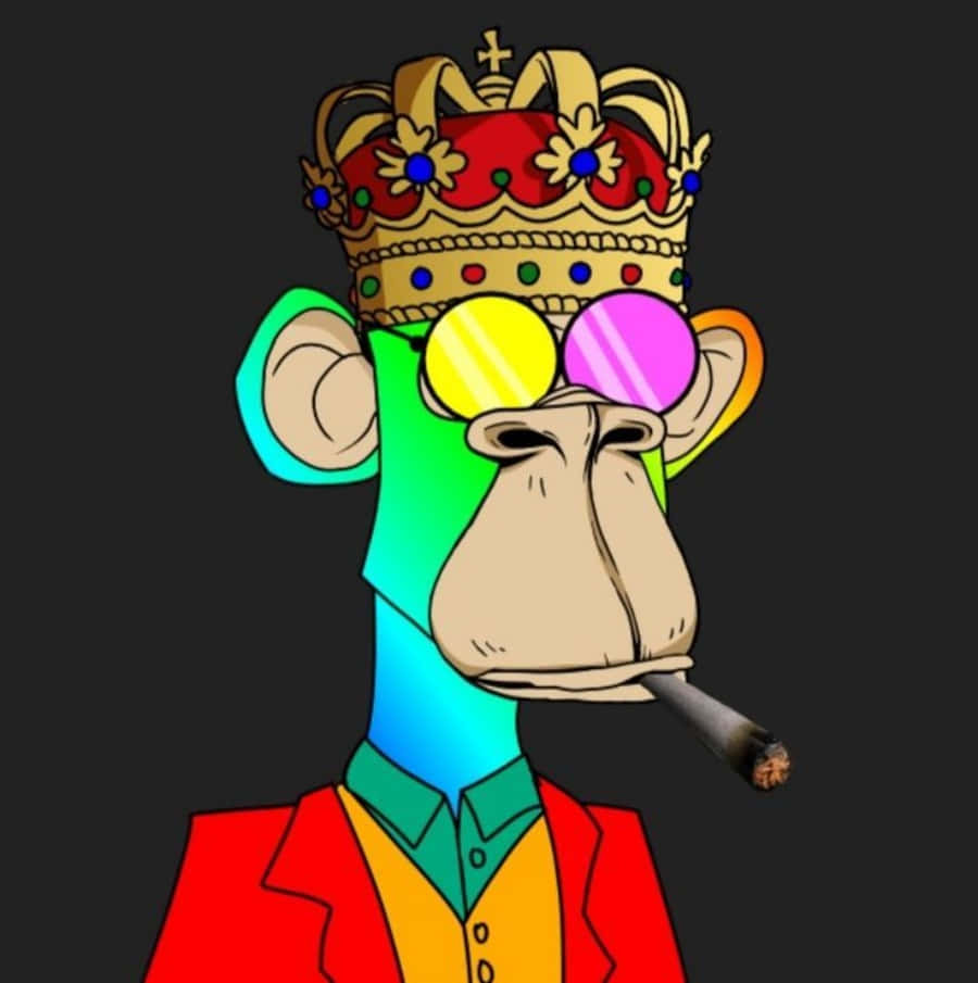 一隻戴著王冠和太陽眼鏡的卡通猴子在抽大麻煙。