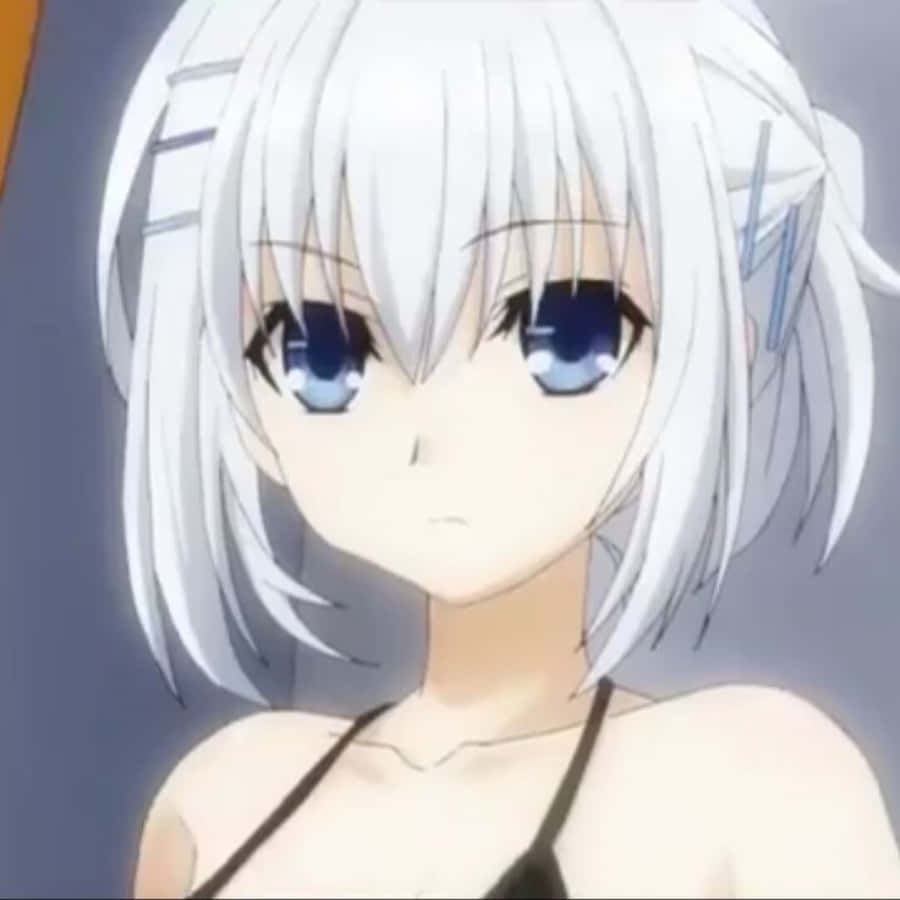 銀髮藍眼動漫女孩，黑色上衣。