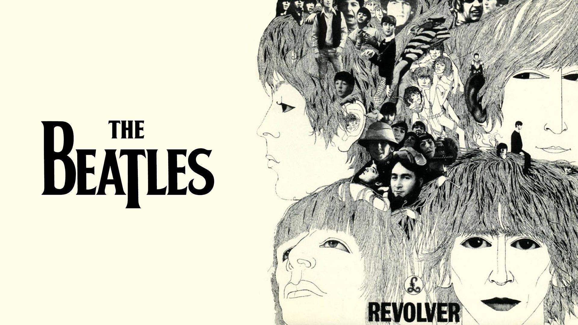 The Beatles Revolver 專輯封面插圖，頭髮中有臉孔 — 披頭四 GIF 壁紙