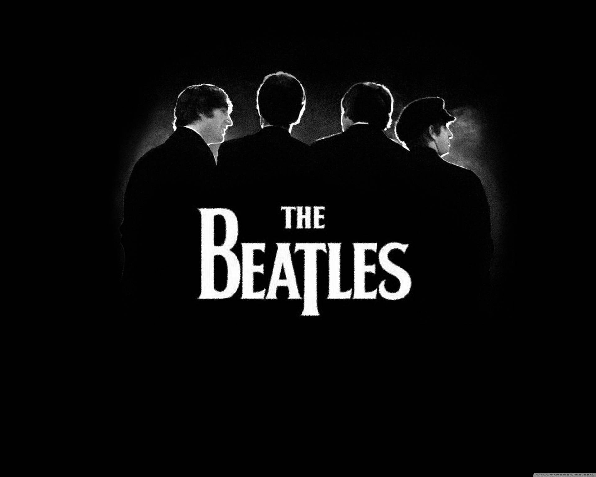 四個剪影男子，帶有白色「The Beatles」文字。 — 披頭四 GIF 壁紙