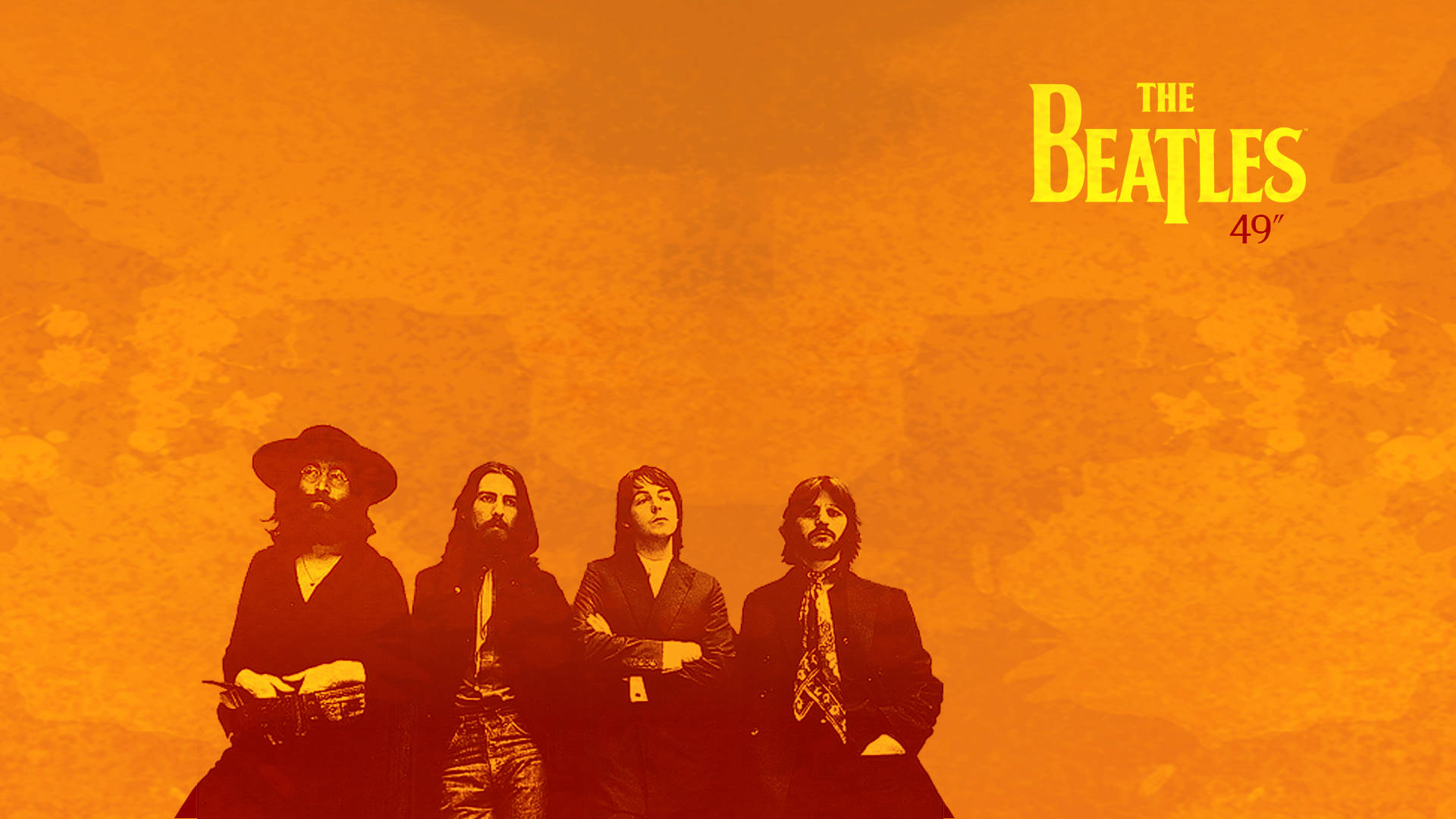 The Beatles 樂隊標誌同剪影，襯托橙色紋理背景