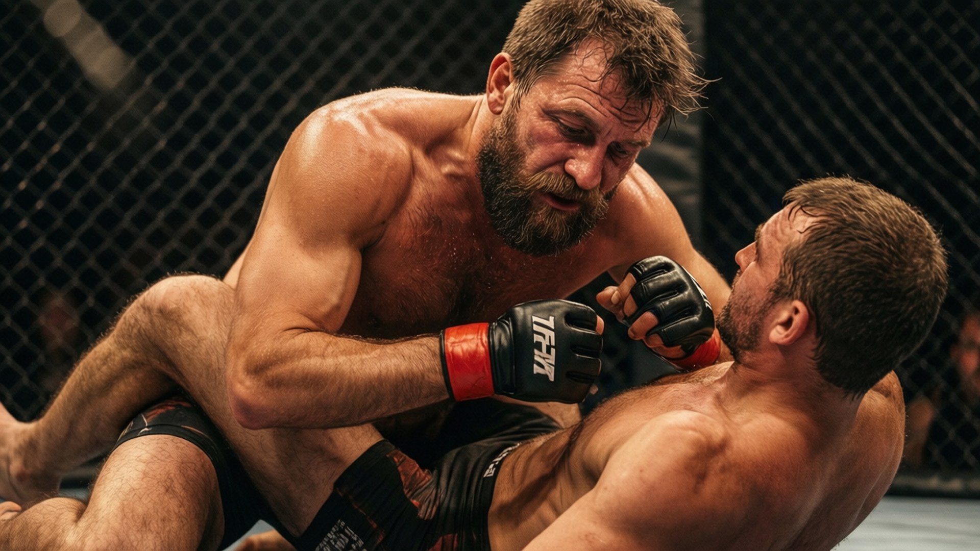 兩名MMA拳手在八角籠內陷入纏鬥。