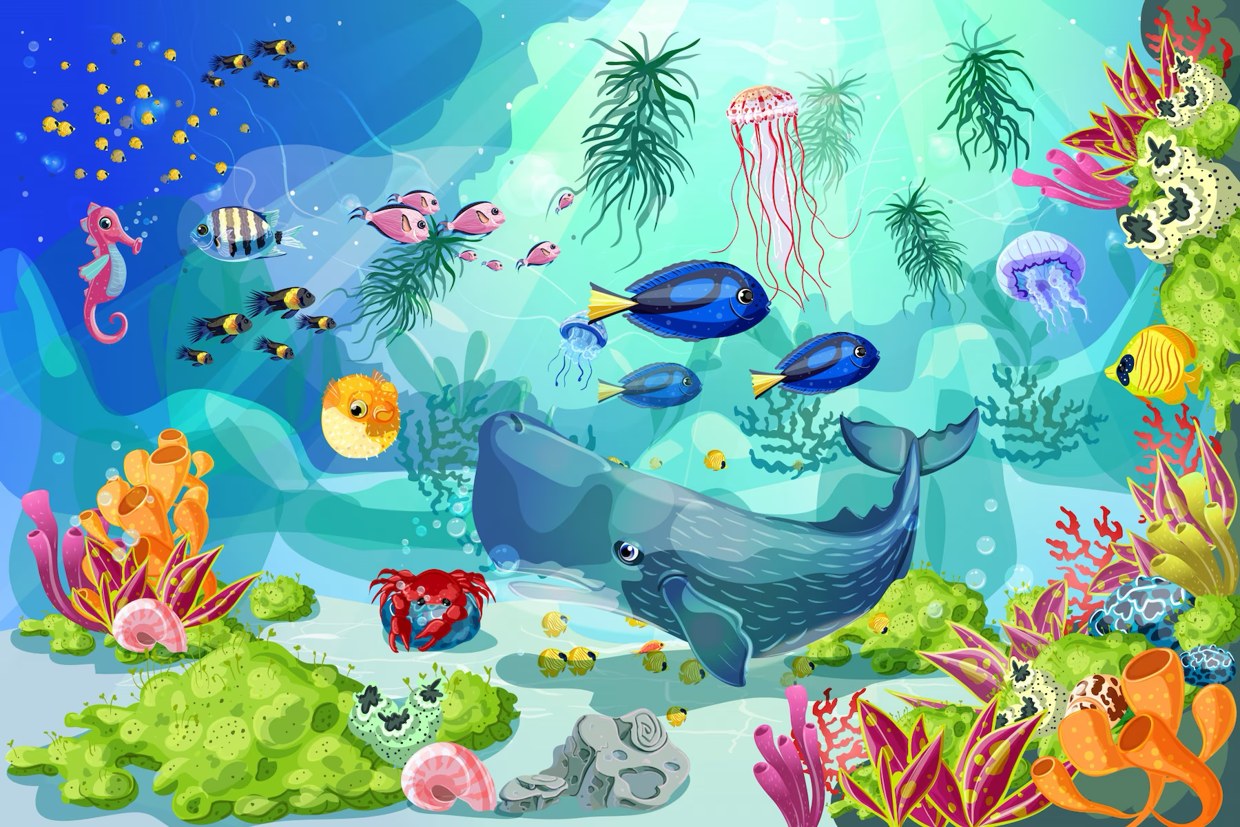 抽空探索現代水族館內色彩繽紛的水中生物 壁紙