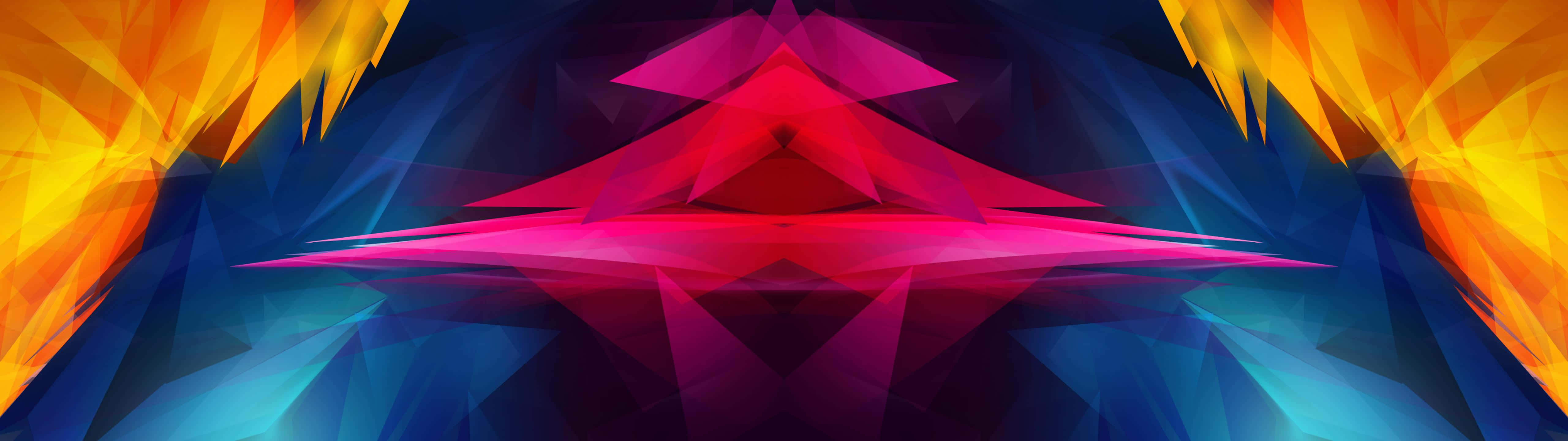 抽象數位藝術作品，以火熱和電光色彩的醒目幾何形狀為特色。