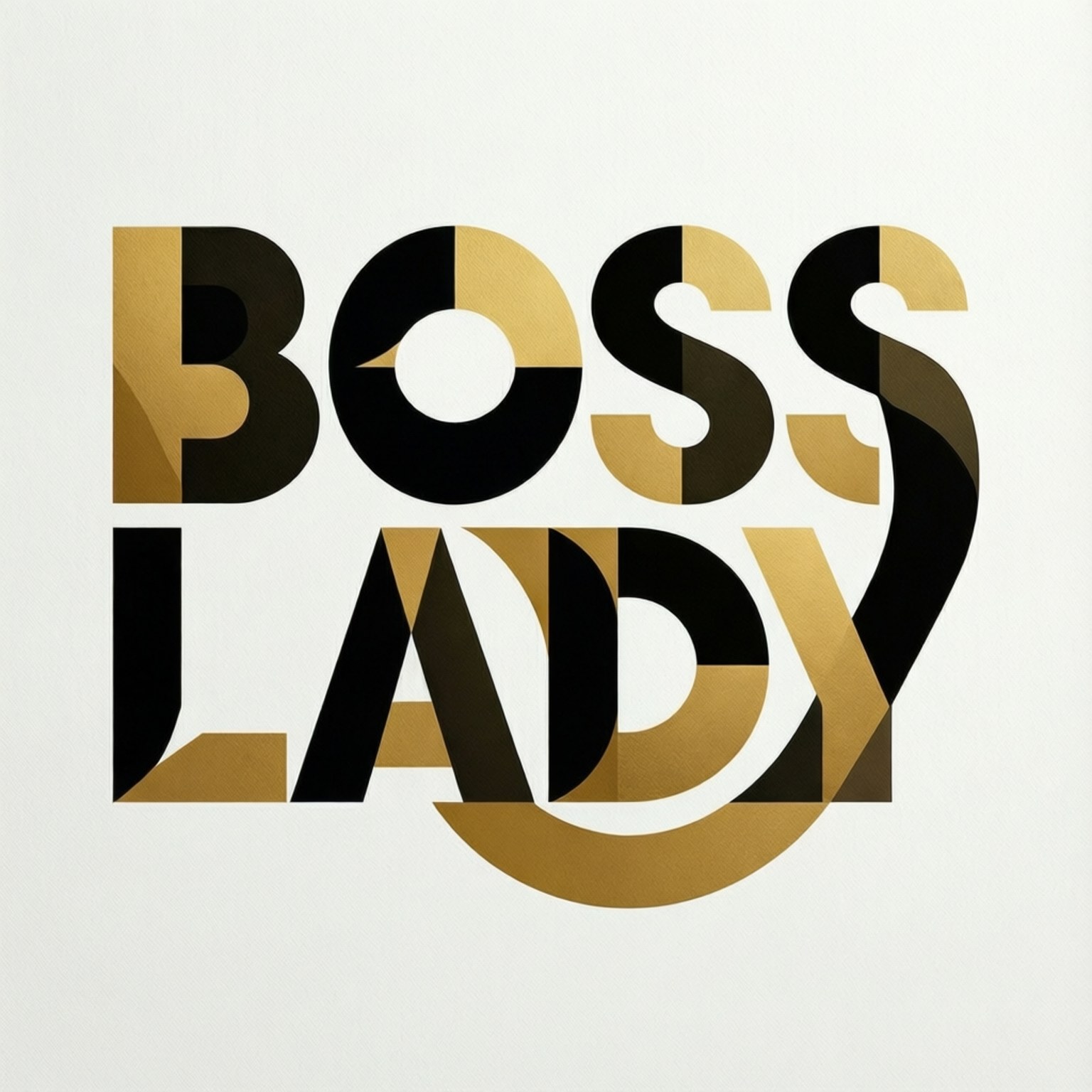 白色背景上大膽的黑色和金色幾何文字，寫著 boss lady
