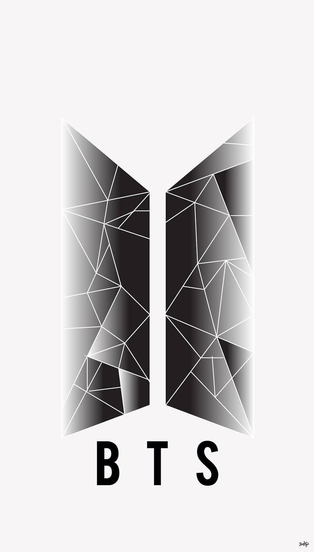 淺色背景上帶有幾何黑白切面的 BTS 標誌 — BTS標誌 壁紙