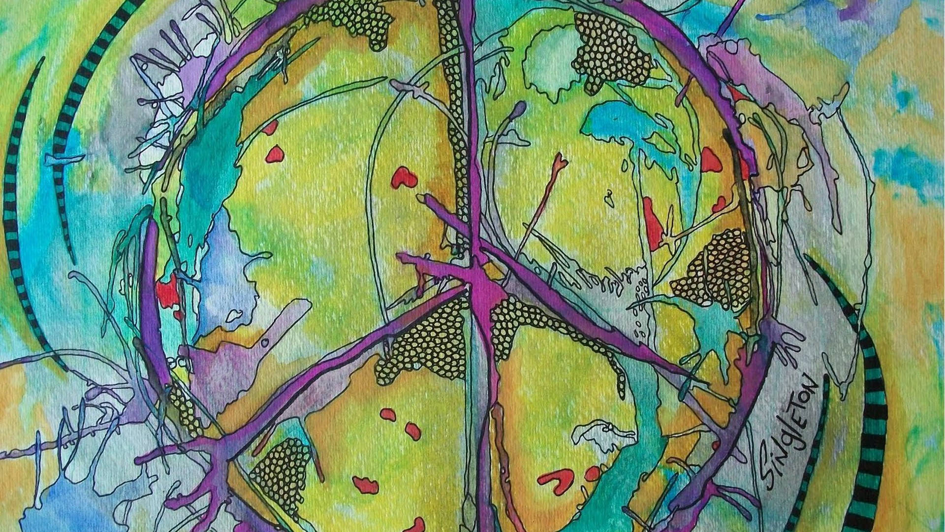 帶有旋轉線條和紋理化洗滌的抽象彩色插圖。