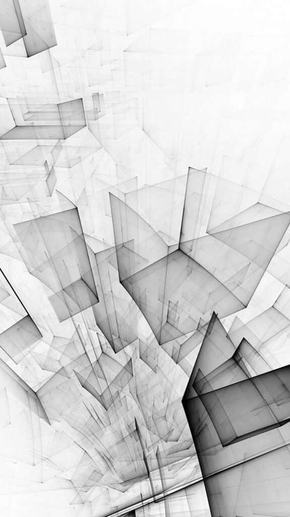 白色 iPhone 桌布 壁紙 — 抽象單色牆紙，帶有層疊幾何形狀和柔和漸變，營造現代簡約美學。