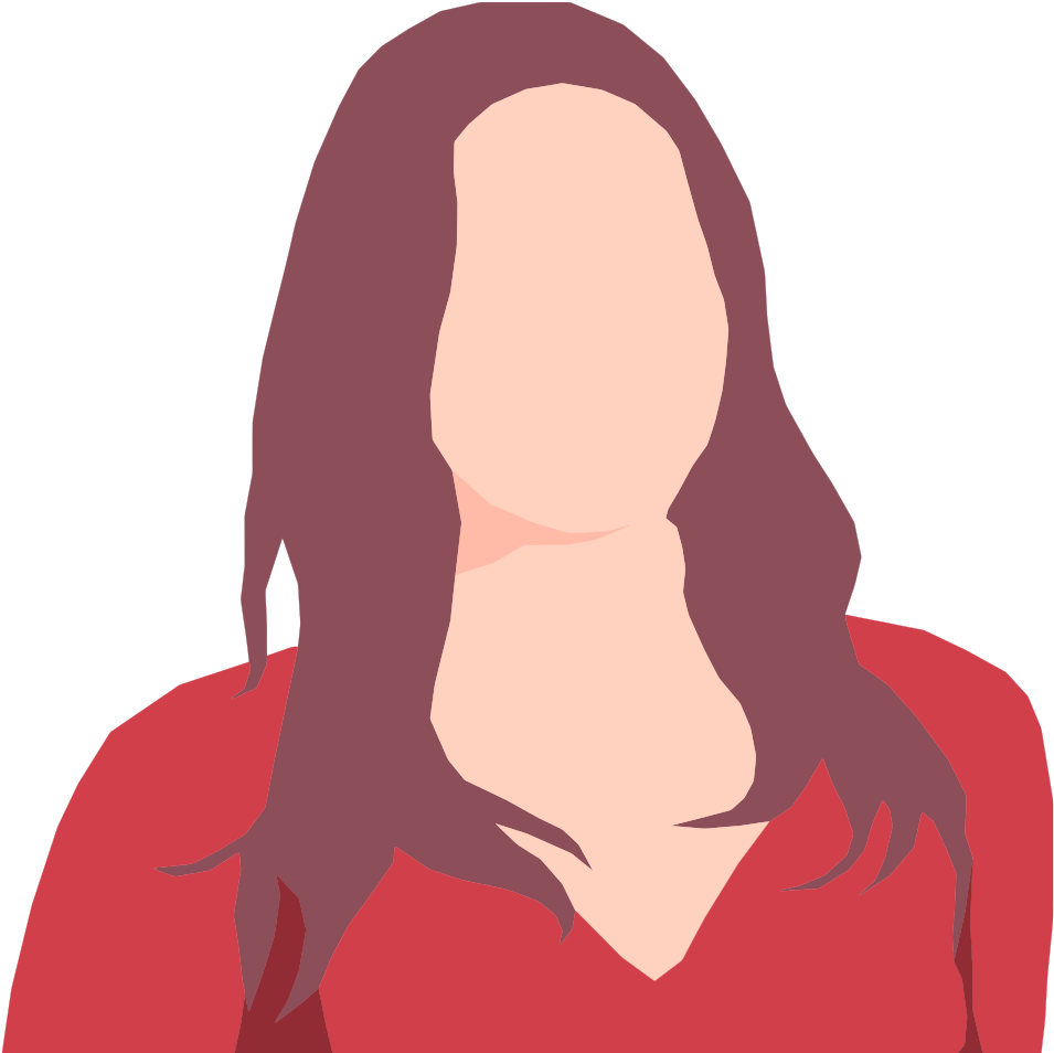 抽象女性頭像紅色上衣 壁紙 — 極簡向量插圖，一位長棕髮、身穿紅色上衣的女性，背景為黑色。