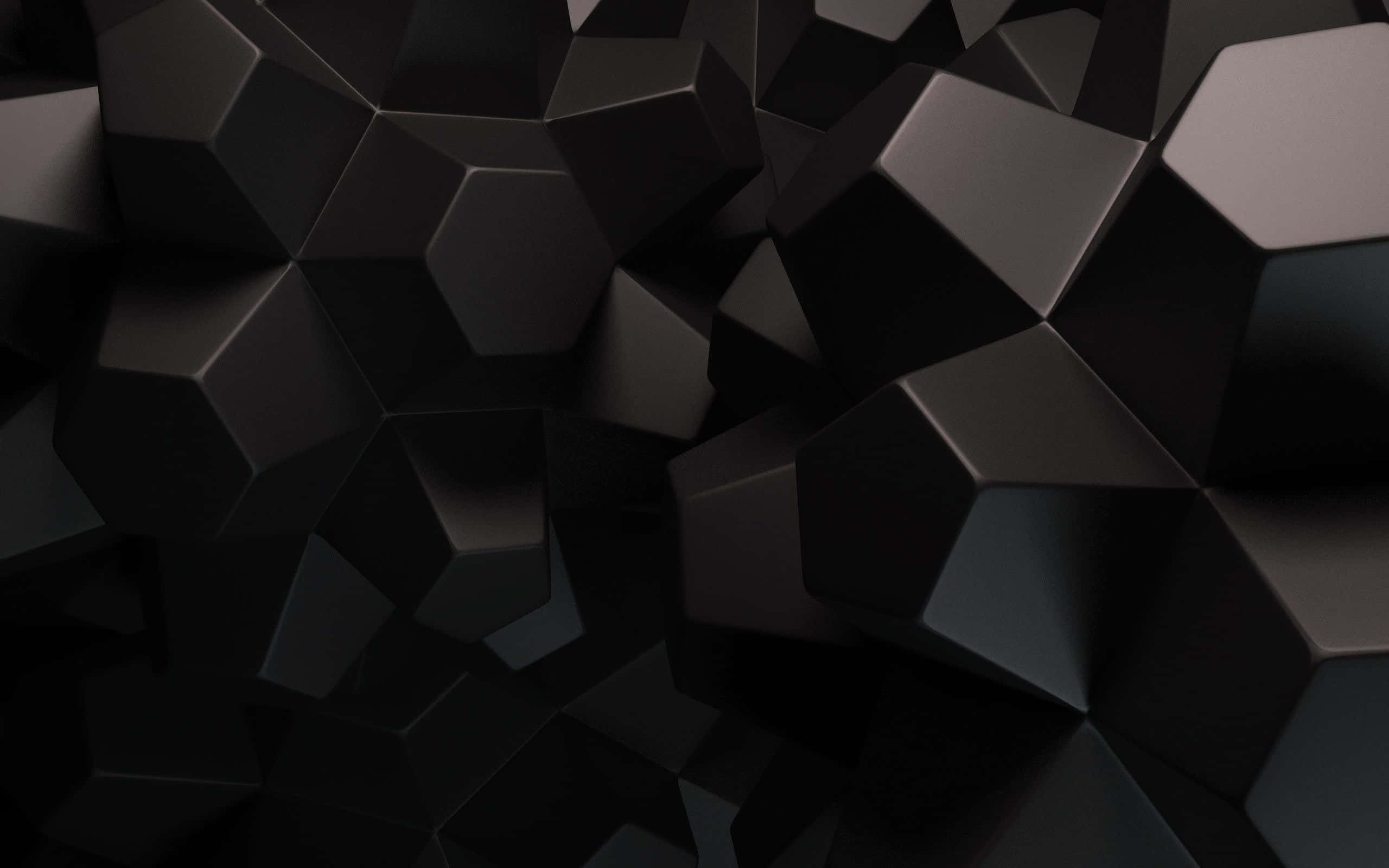 Vantablack 桌布 壁紙 — 抽象幾何圖案牆紙，帶有深色啞光六角形切面，營造出現代極簡的3D渲染紋理。
