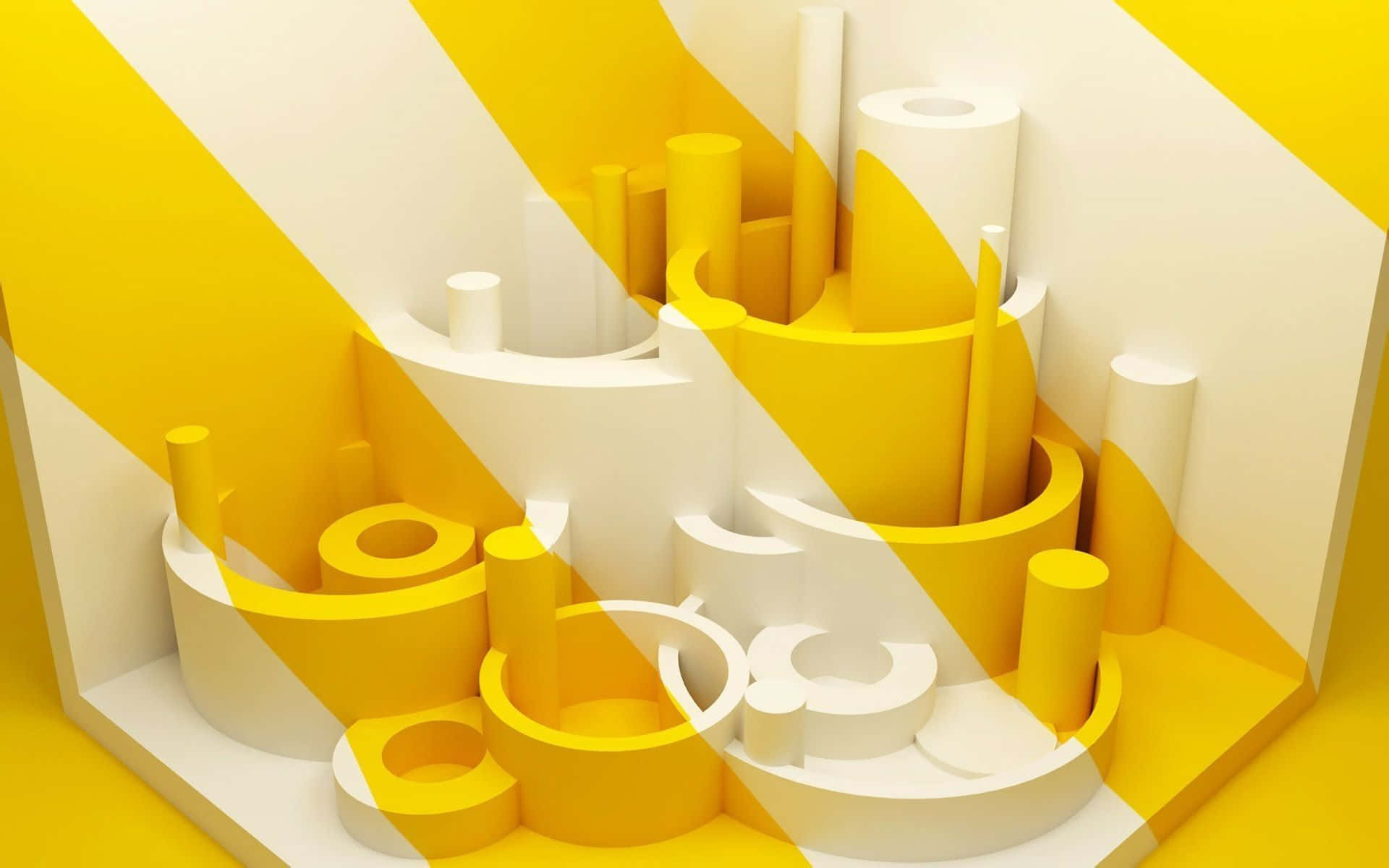 黃色和白色的抽象 3d 渲染幾何形狀。