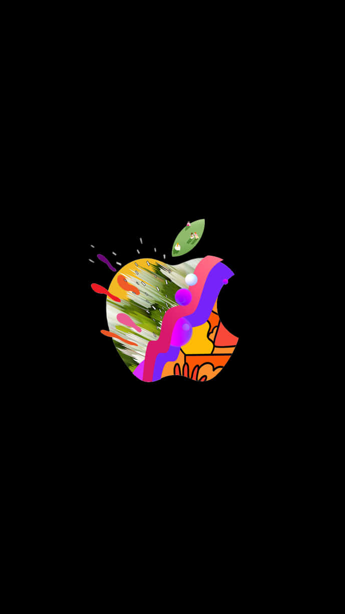 黑色背景上的彩色油漆飛濺Apple標誌